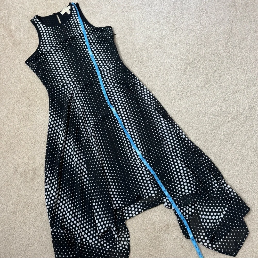 Michael Kors Georgette Dress Handkerchief Hem Black White Ombre Dot Print Size 2